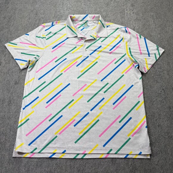Chubbies Performance Polo Shirt Men L White Green Pink Blue Striped Stretch - Picture 2 of 13